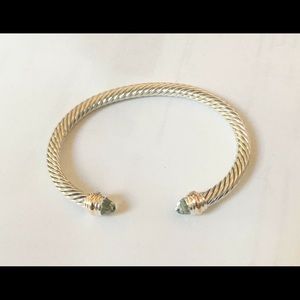 David Yurman Sterling Cable Cuff with Green Gemstone Terminals
